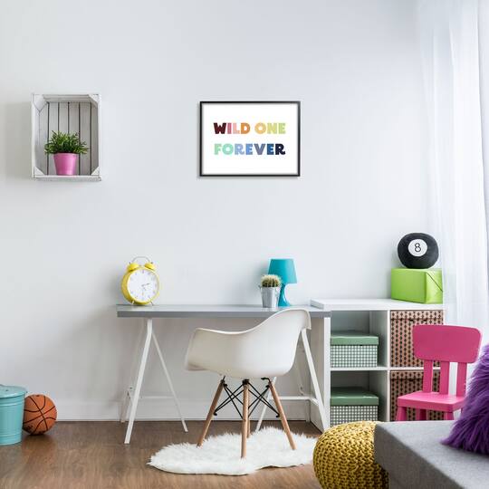 Stupell Industries Wild One Forever Phrase Rainbow Typography Kids' Adventure Framed Wall Art